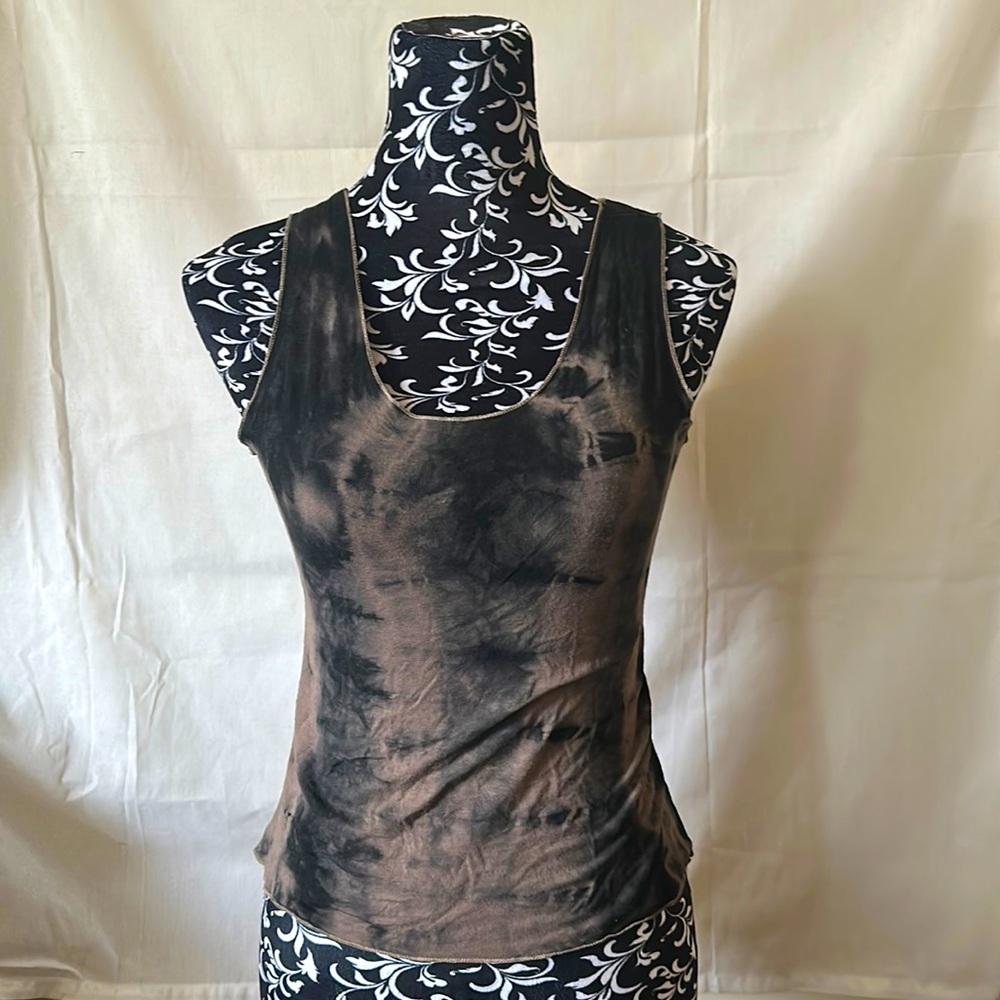Tie die - black and off white tank with braided back